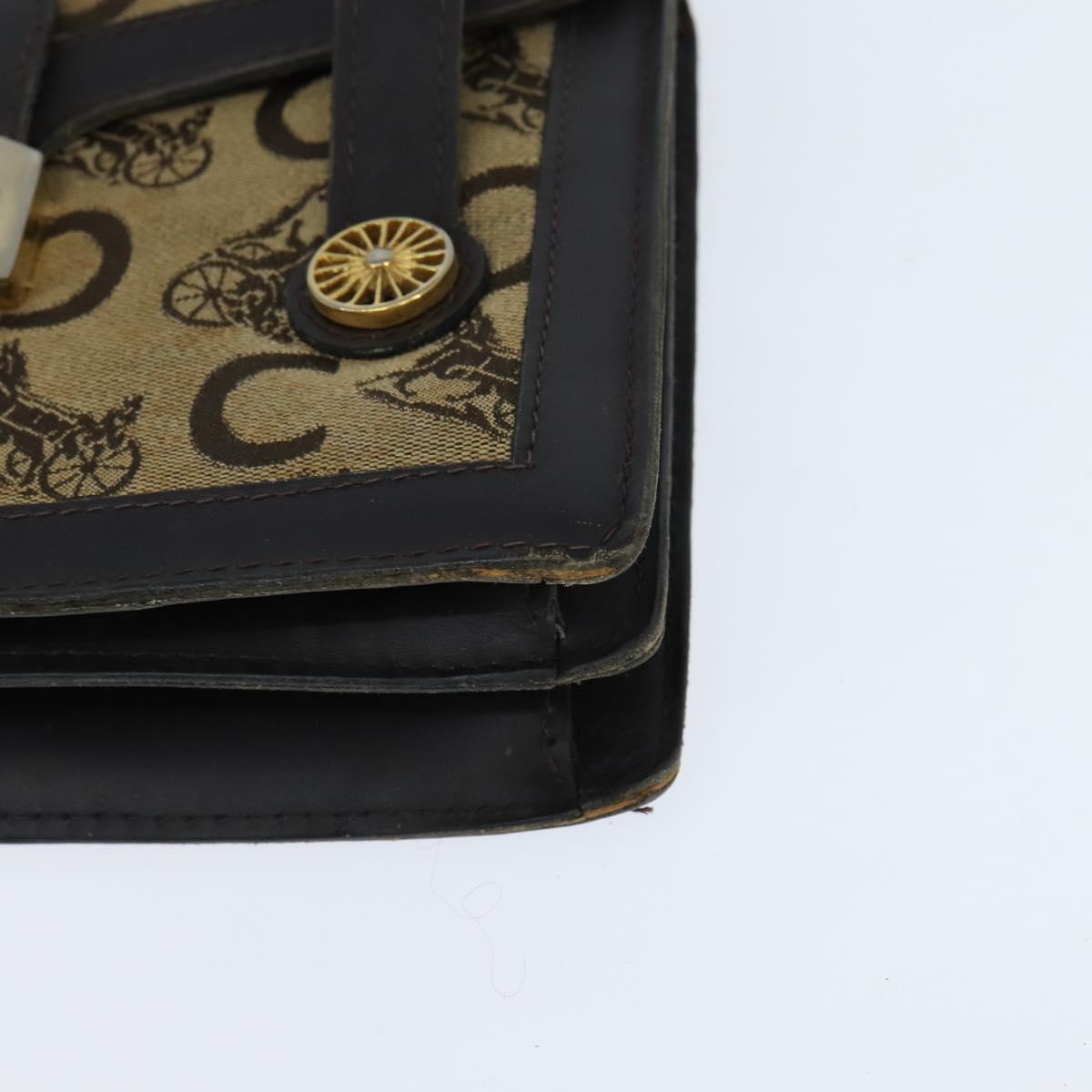 CELINE C Sulky Hand Bag Canvas Leather Brown Gold Auth 147776