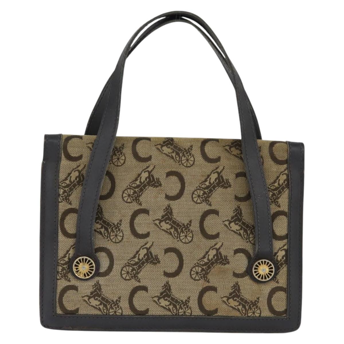 CELINE C Sulky Hand Bag Canvas Leather Brown Gold Auth 147776