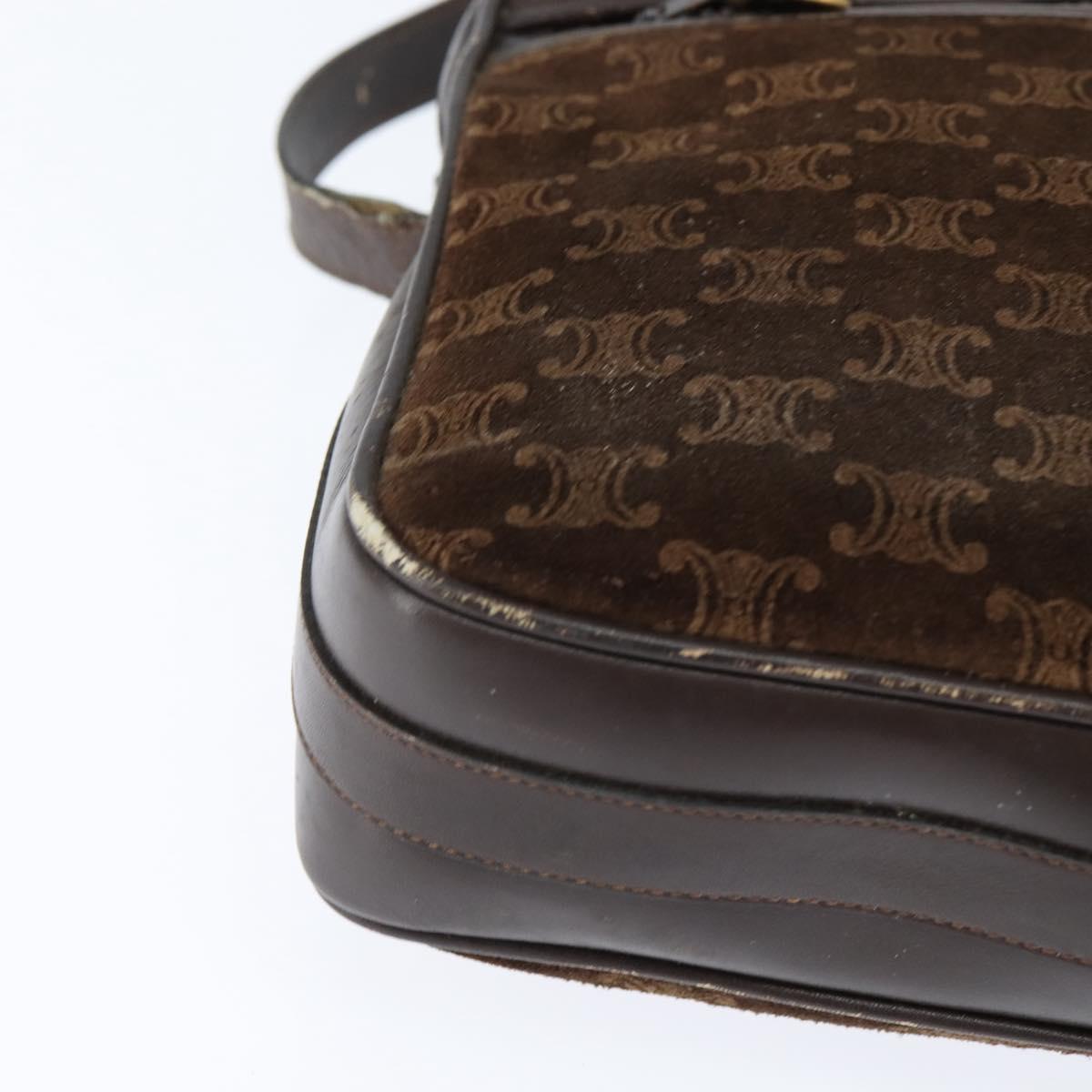 CELINE Macadam Canvas Shoulder Bag Suede Brown Gold Auth 147778
