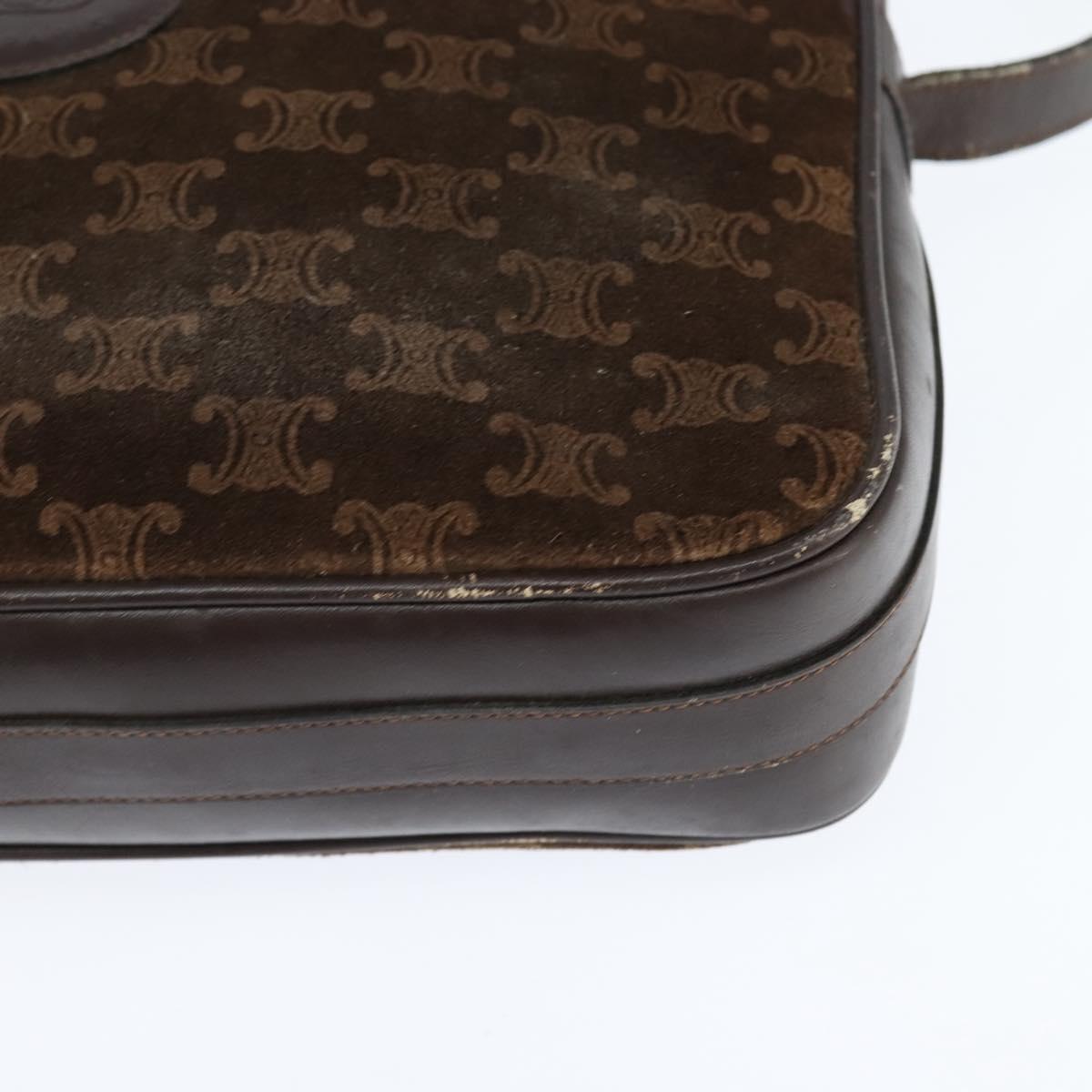 CELINE Macadam Canvas Shoulder Bag Suede Brown Gold Auth 147778