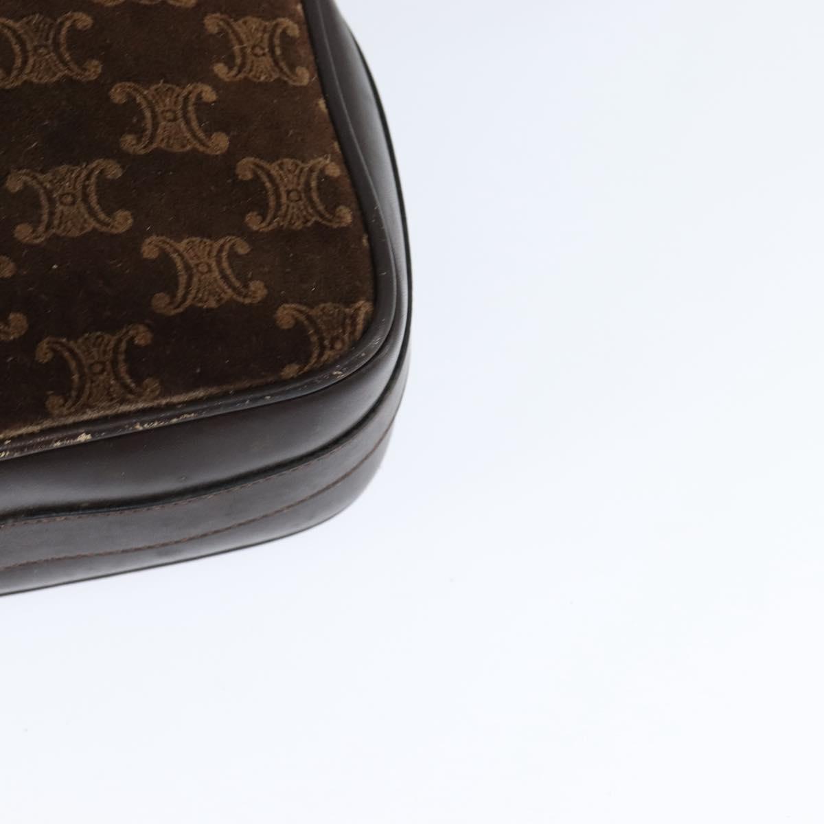 CELINE Macadam Canvas Shoulder Bag Suede Brown Gold Auth 147778
