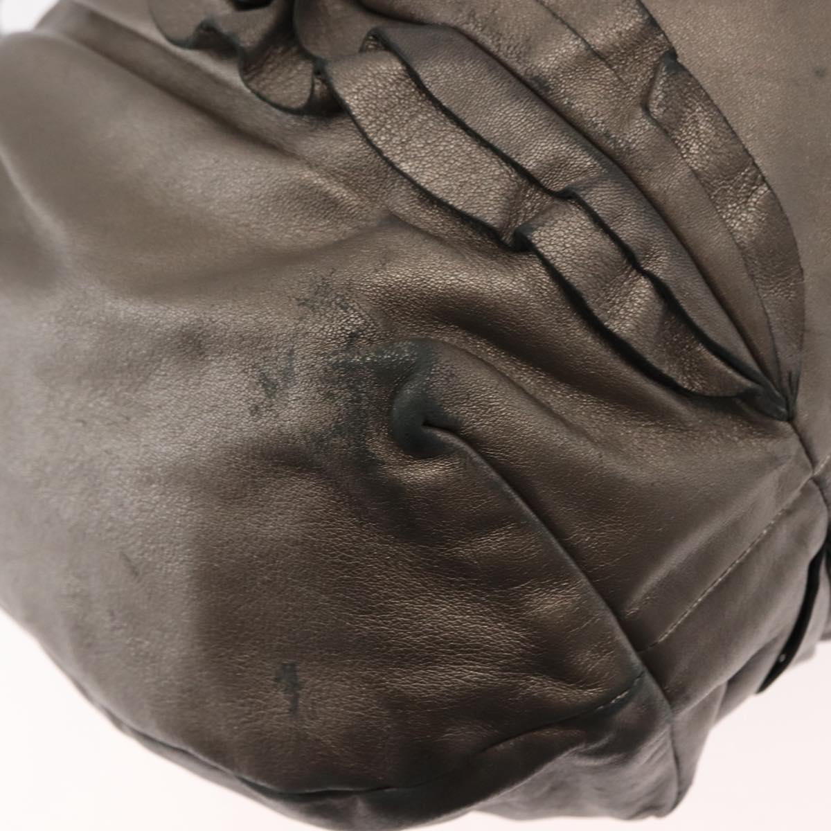 PRADA Shoulder Bag Leather Silver Auth 147780