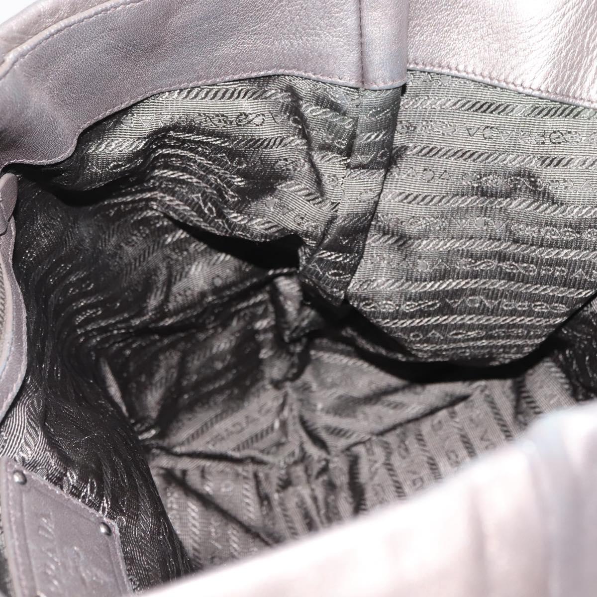 PRADA Shoulder Bag Leather Silver Auth 147780