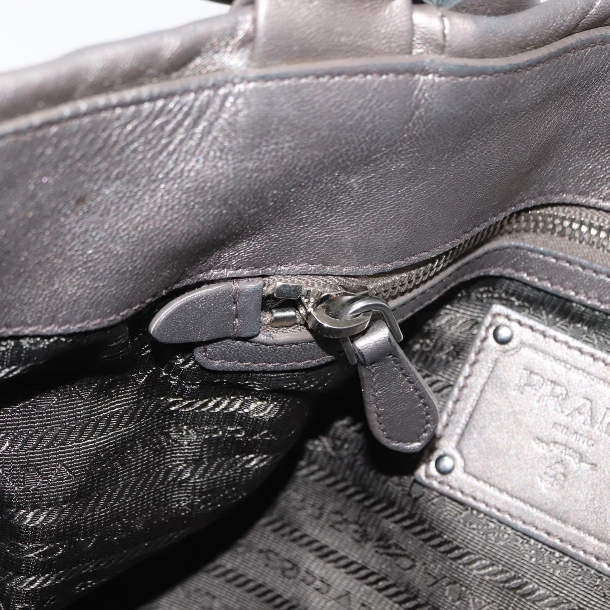 PRADA Shoulder Bag Leather Silver Auth 147780