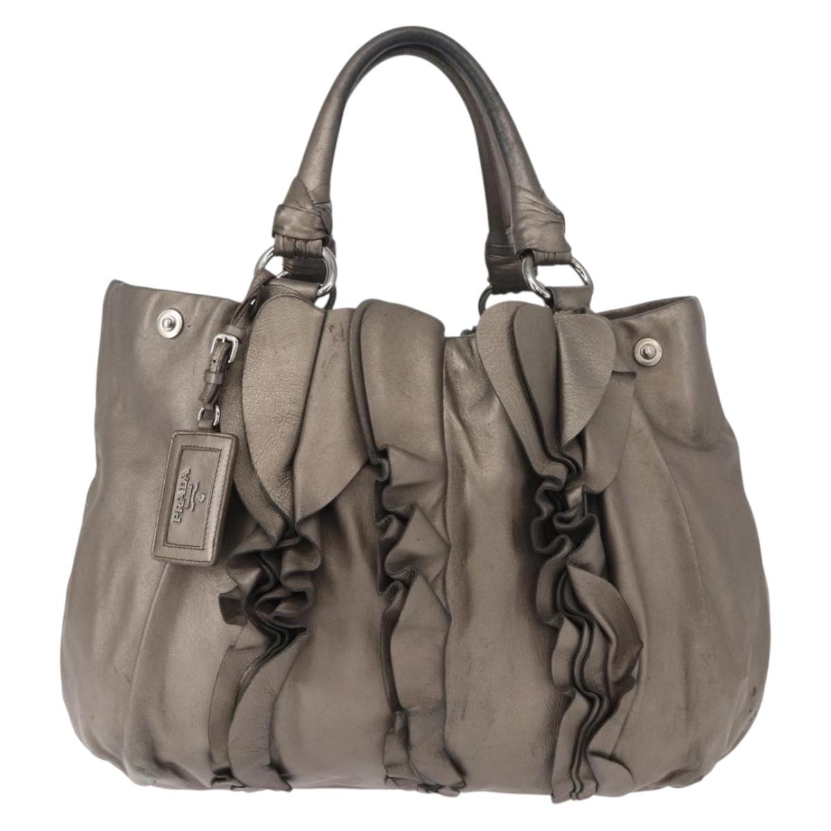 PRADA Shoulder Bag Leather Silver Auth 147780