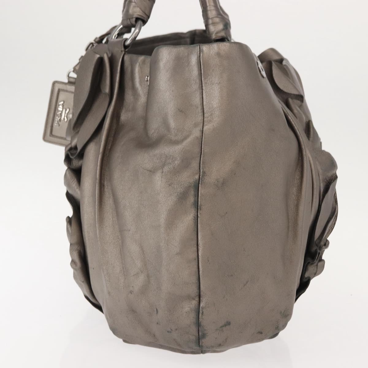 PRADA Shoulder Bag Leather Silver Auth 147780