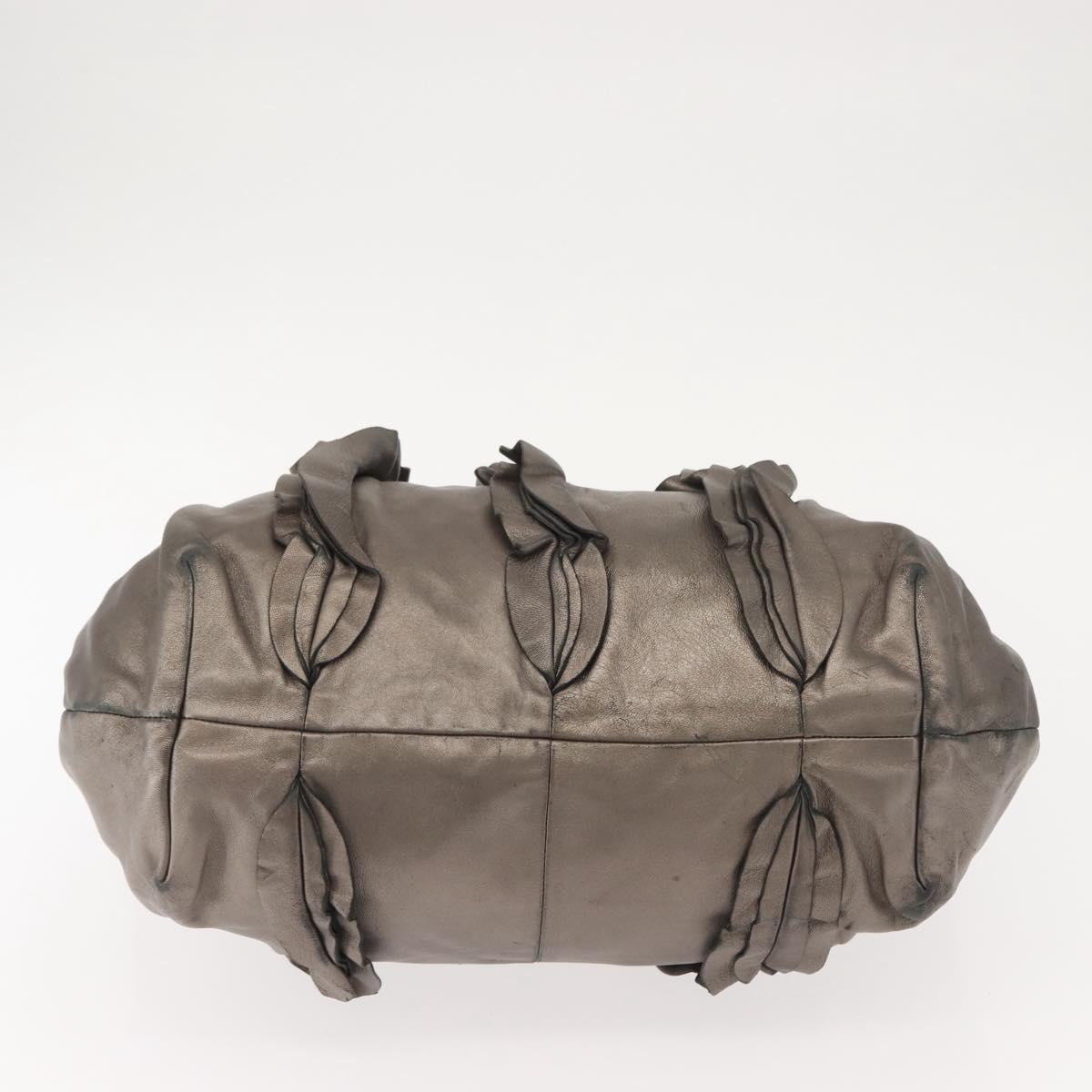 PRADA Shoulder Bag Leather Silver Auth 147780