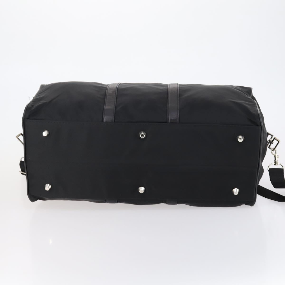 PRADA Boston Bag Nylon Leather 2way Black Silver Auth 147786