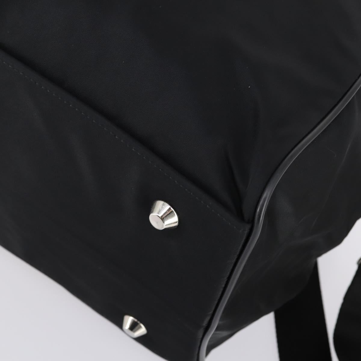 PRADA Boston Bag Nylon Leather 2way Black Silver Auth 147786