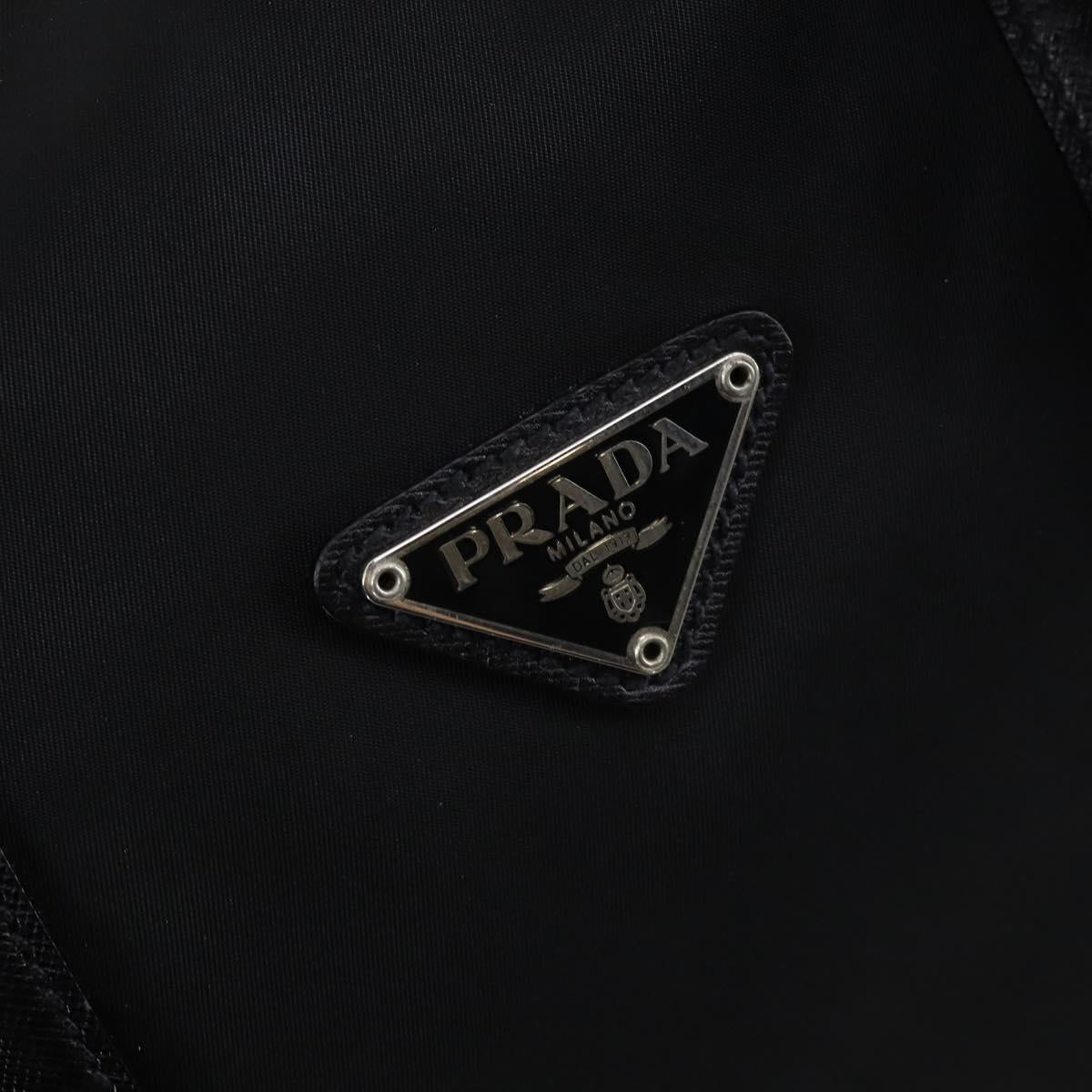 PRADA Boston Bag Nylon Leather 2way Black Silver Auth 147786