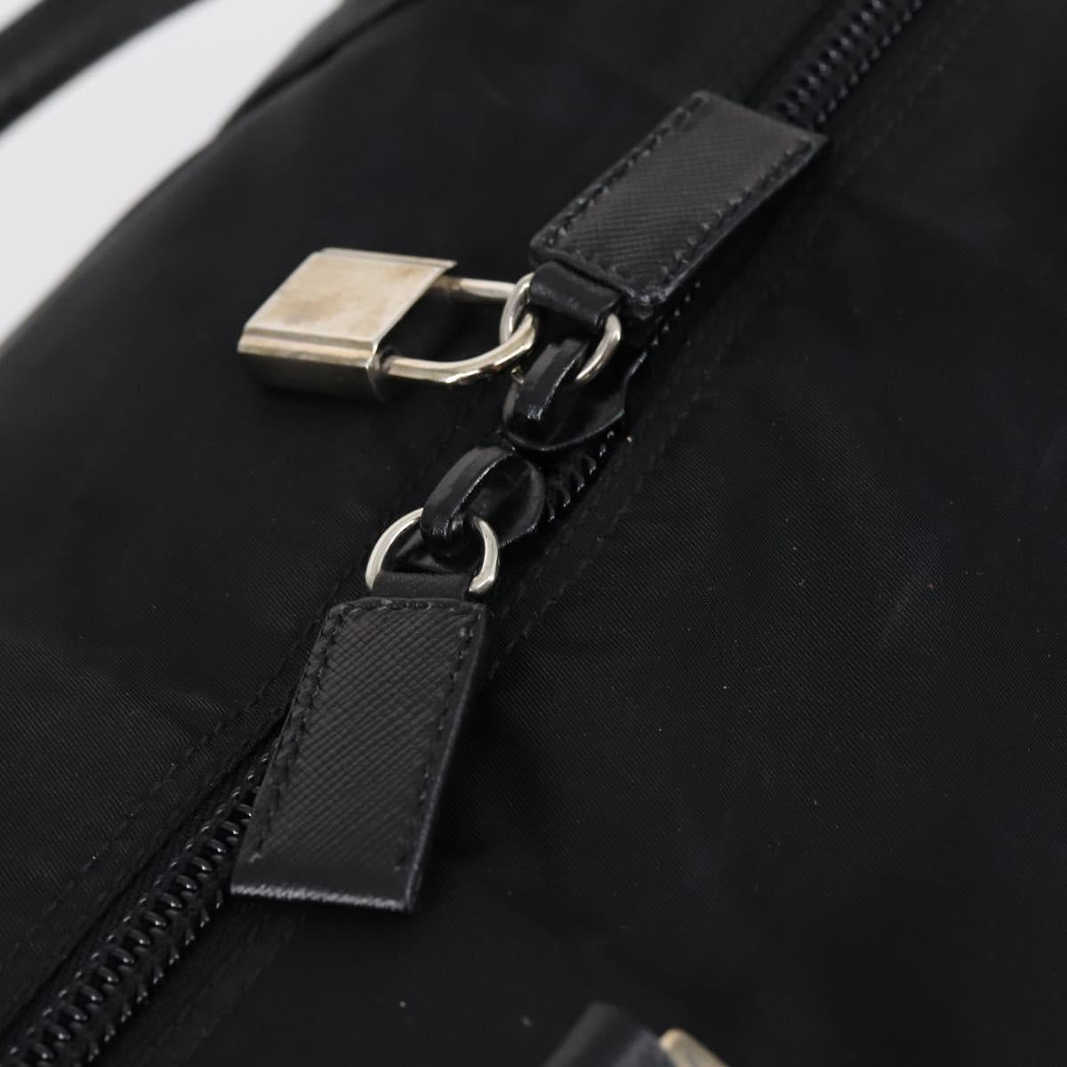 PRADA Boston Bag Nylon Leather 2way Black Silver Auth 147786