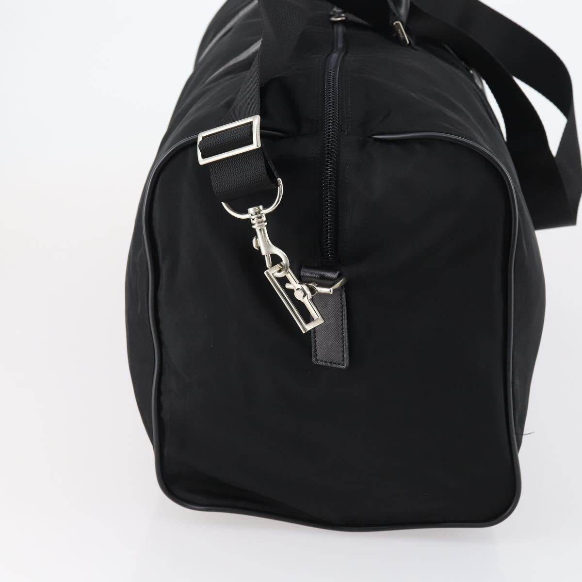 PRADA Boston Bag Nylon Leather 2way Black Silver Auth 147786