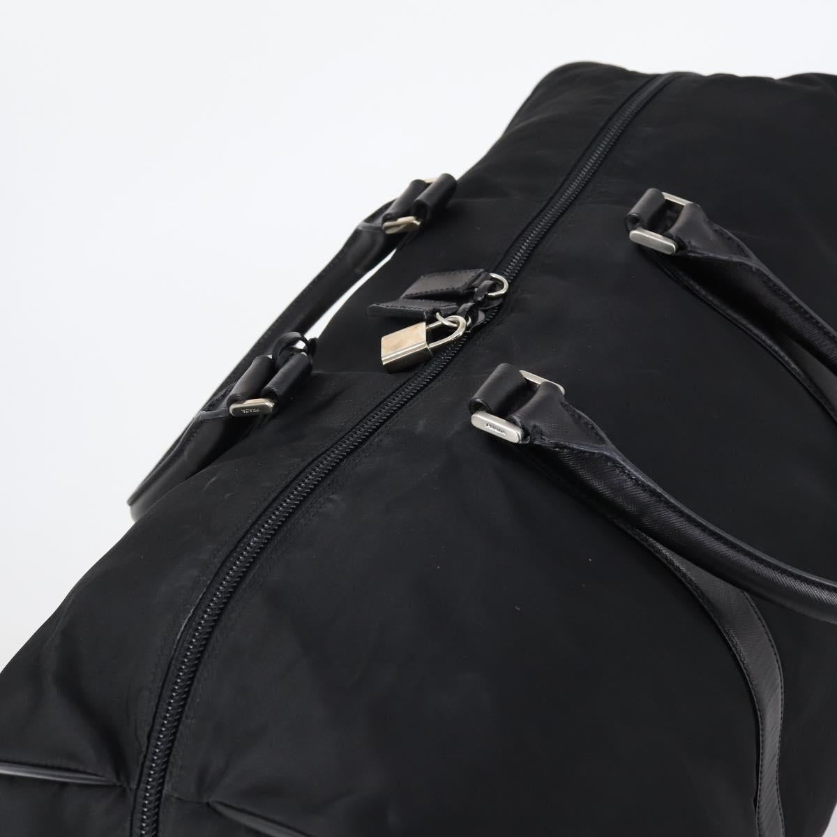 PRADA Boston Bag Nylon Leather 2way Black Silver Auth 147786