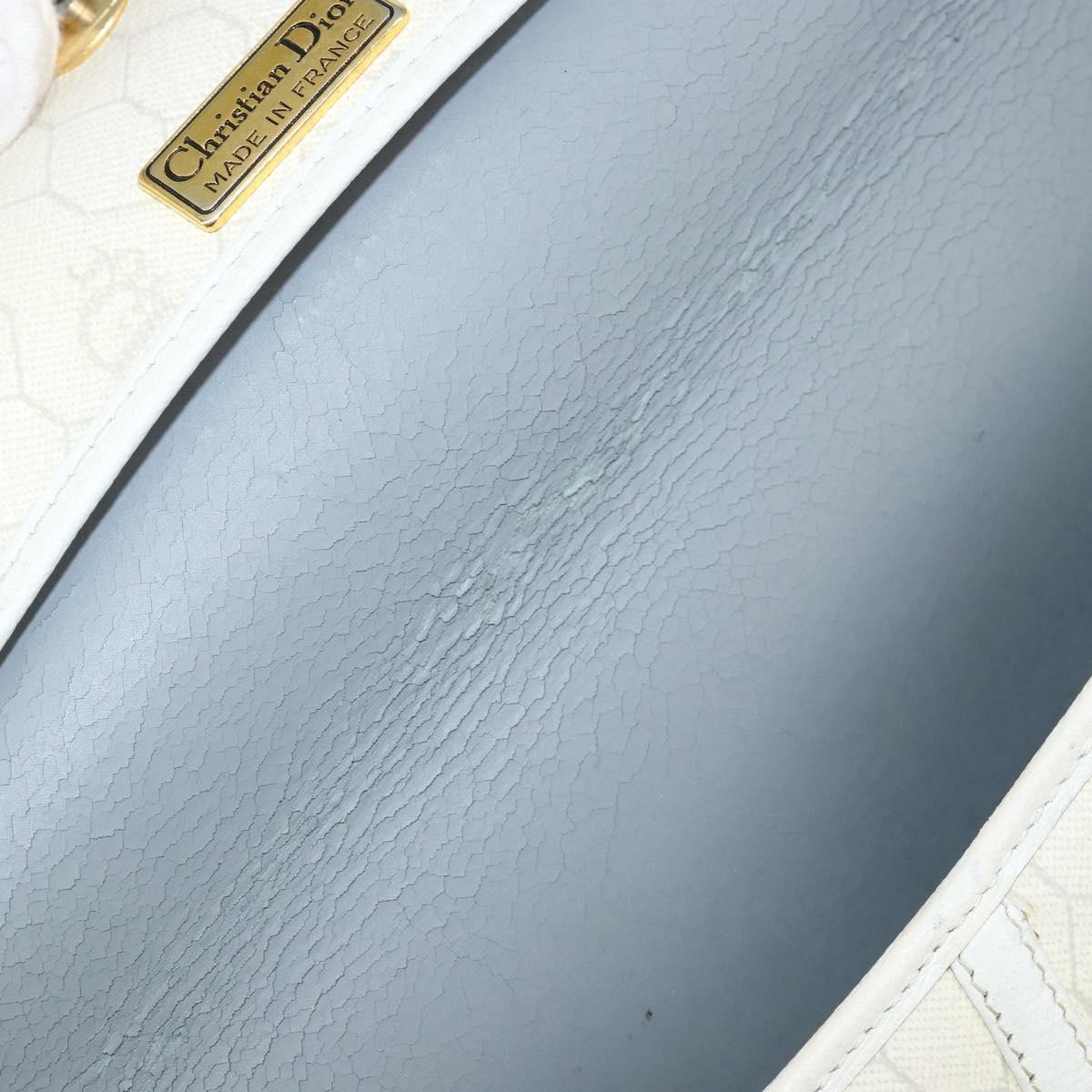 Christian Dior Honeycomb Canvas Chain Shoulder Bag PVC White Gold Auth 147788