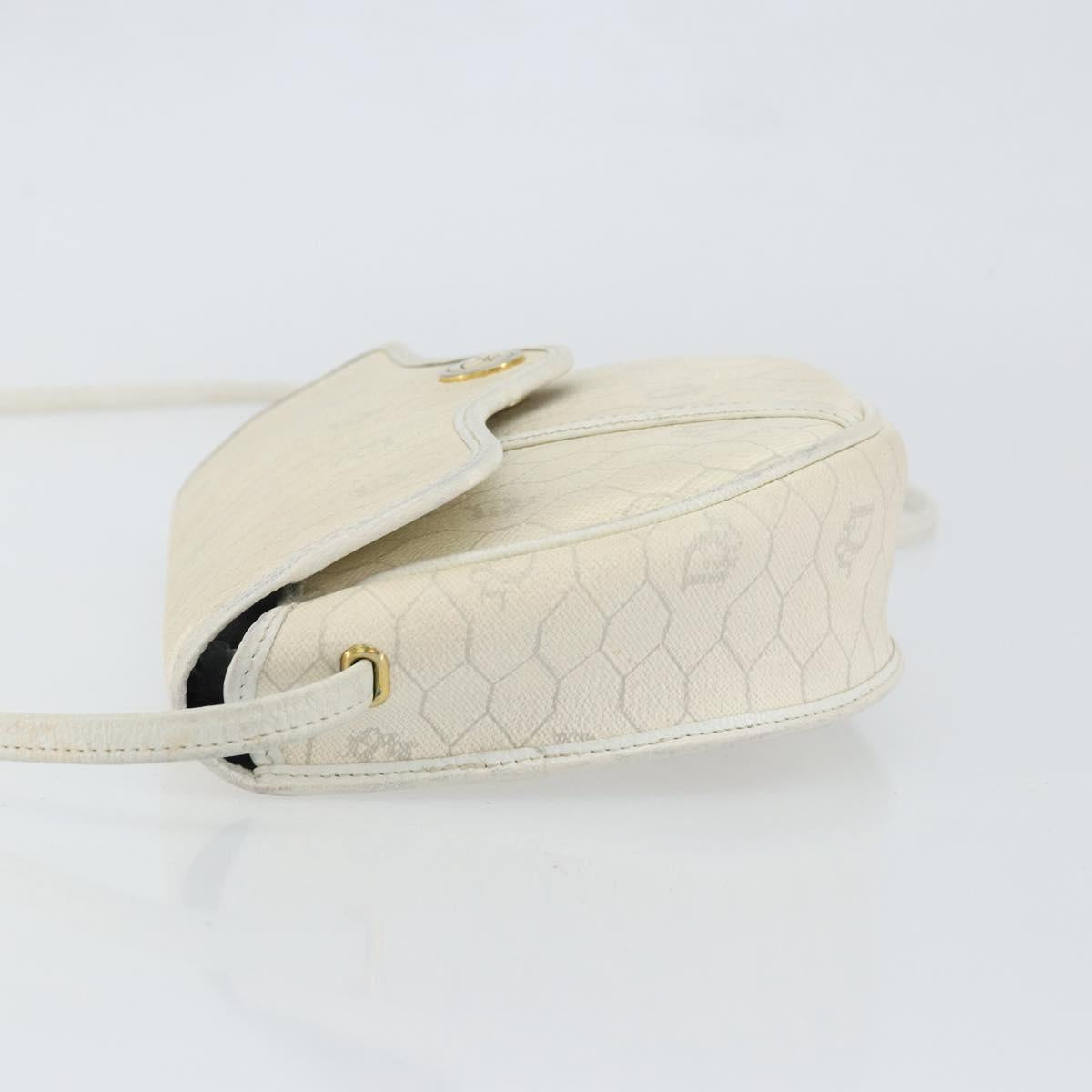 Christian Dior Honeycomb Canvas Chain Shoulder Bag PVC White Gold Auth 147788