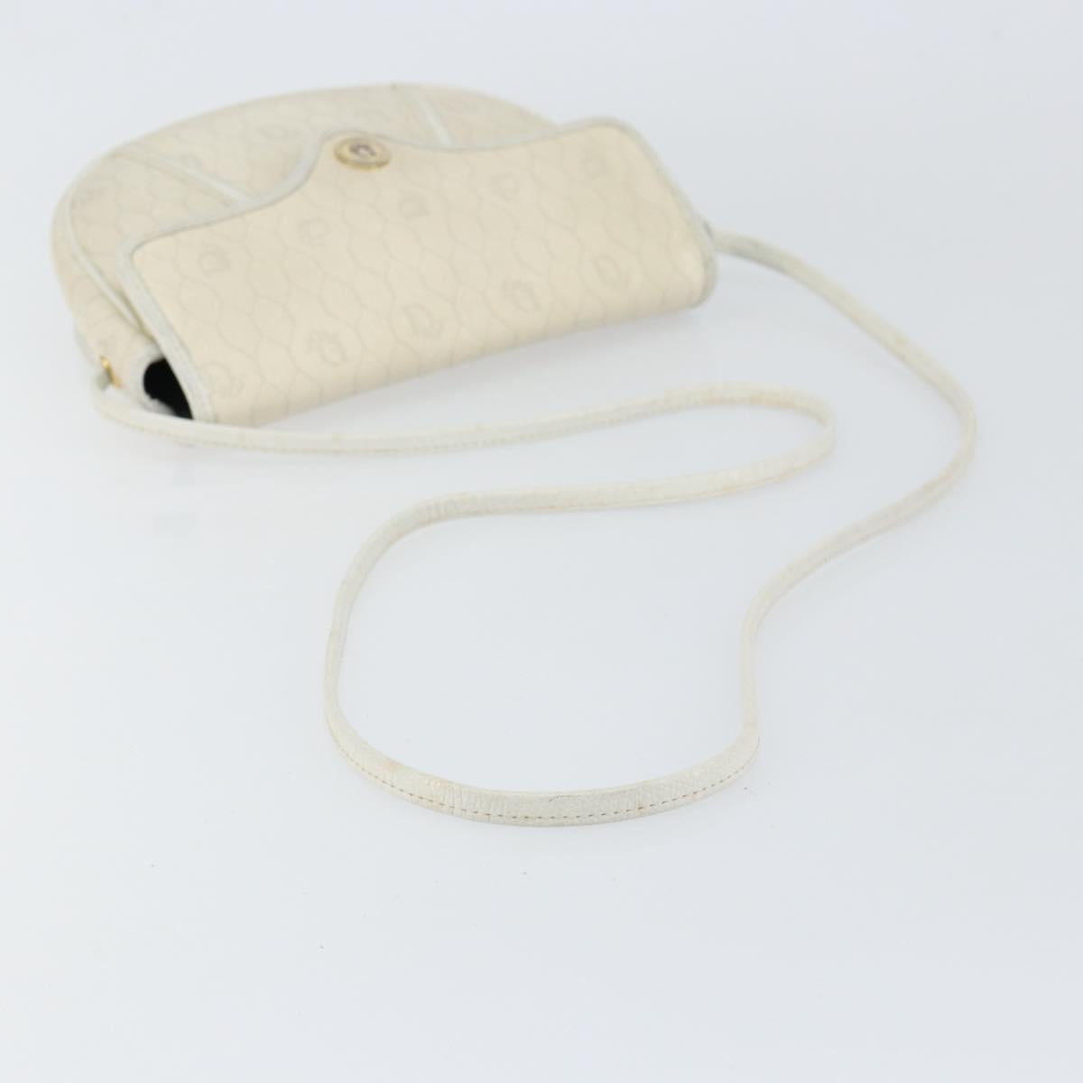 Christian Dior Honeycomb Canvas Chain Shoulder Bag PVC White Gold Auth 147788