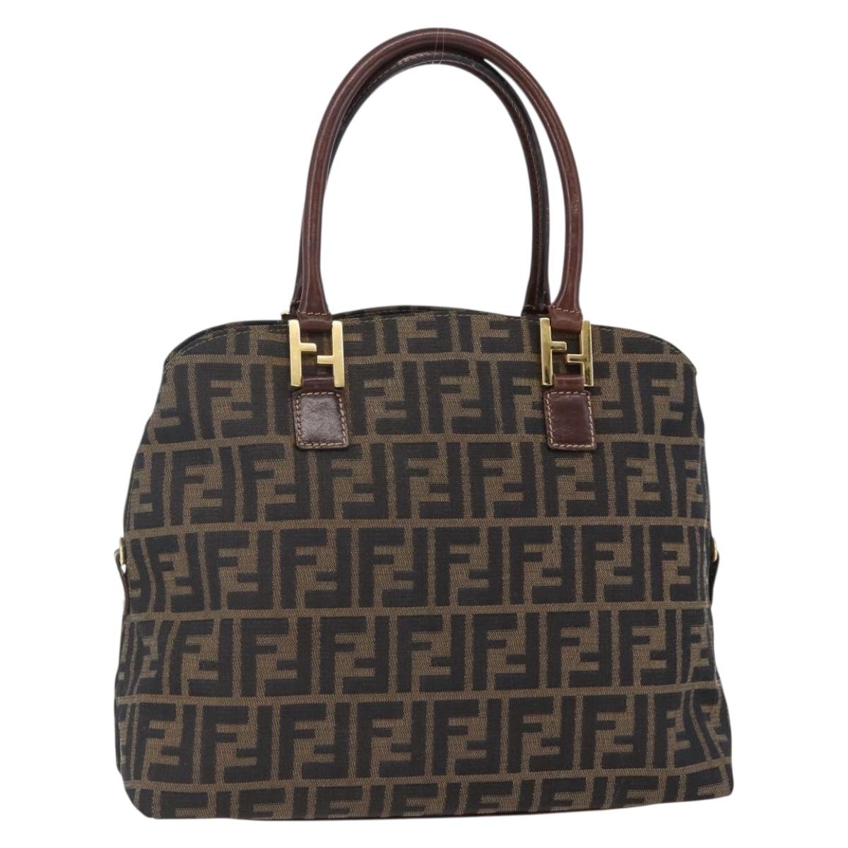 FENDI Zucca Canvas Mamma Baguette Hand Bag Black Brown Silver Auth 147791