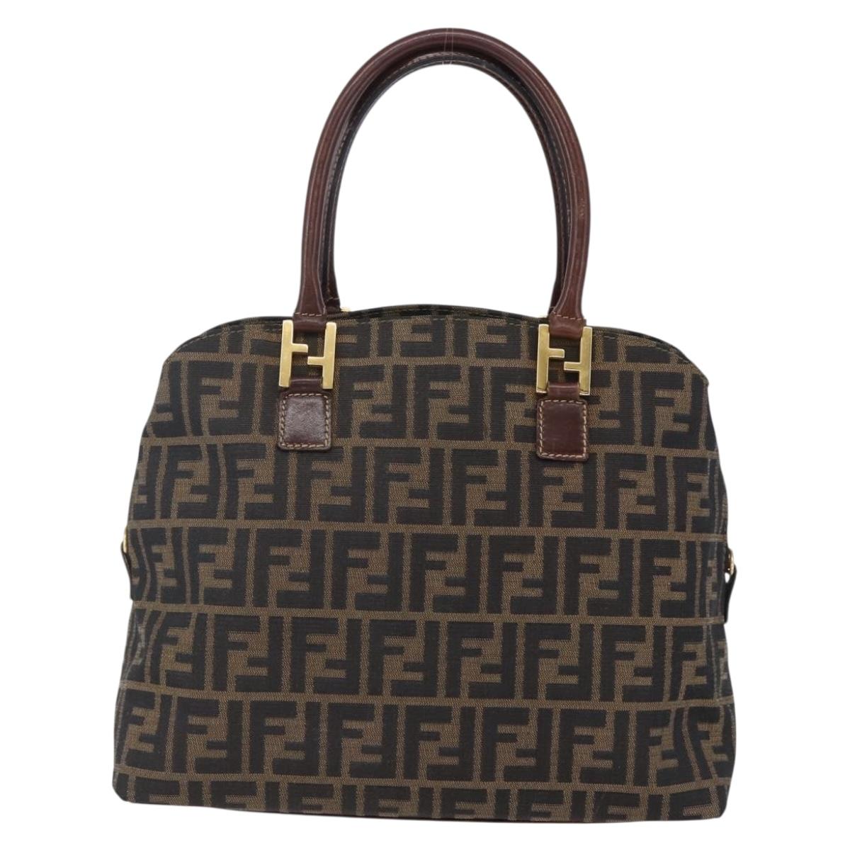 FENDI Zucca Canvas Mamma Baguette Hand Bag Black Brown Silver Auth 147791