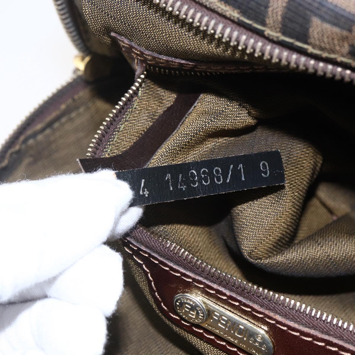 FENDI Zucca Canvas Mamma Baguette Hand Bag Black Brown Silver Auth 147791