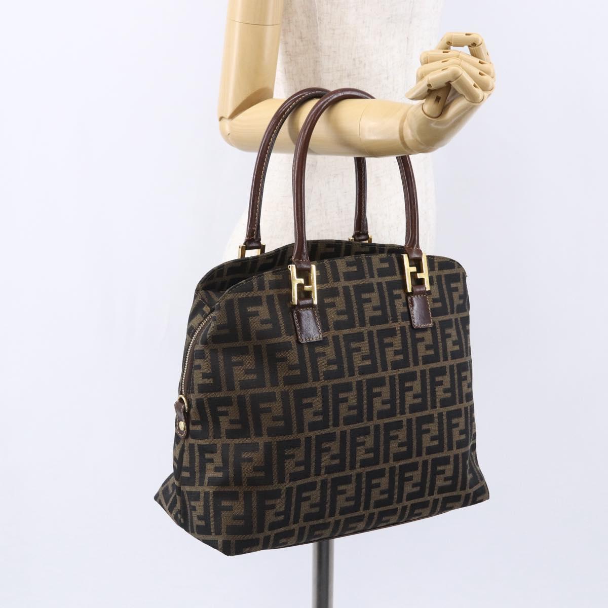 FENDI Zucca Canvas Mamma Baguette Hand Bag Black Brown Silver Auth 147791