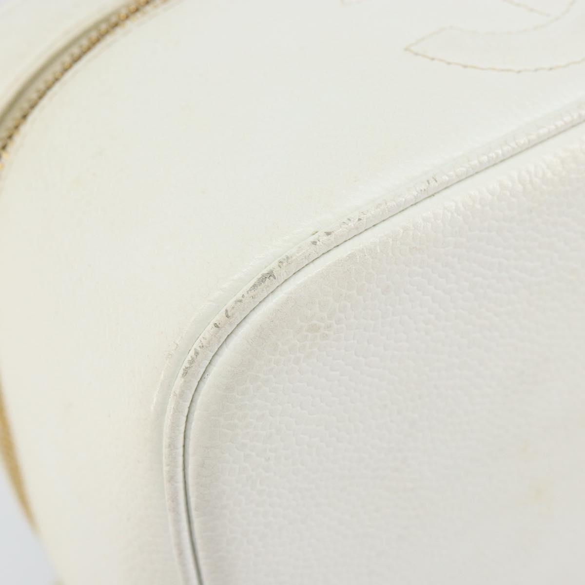 CHANEL Bicolore Vanity Bag Caviar Skin White Gold CC Auth 147795