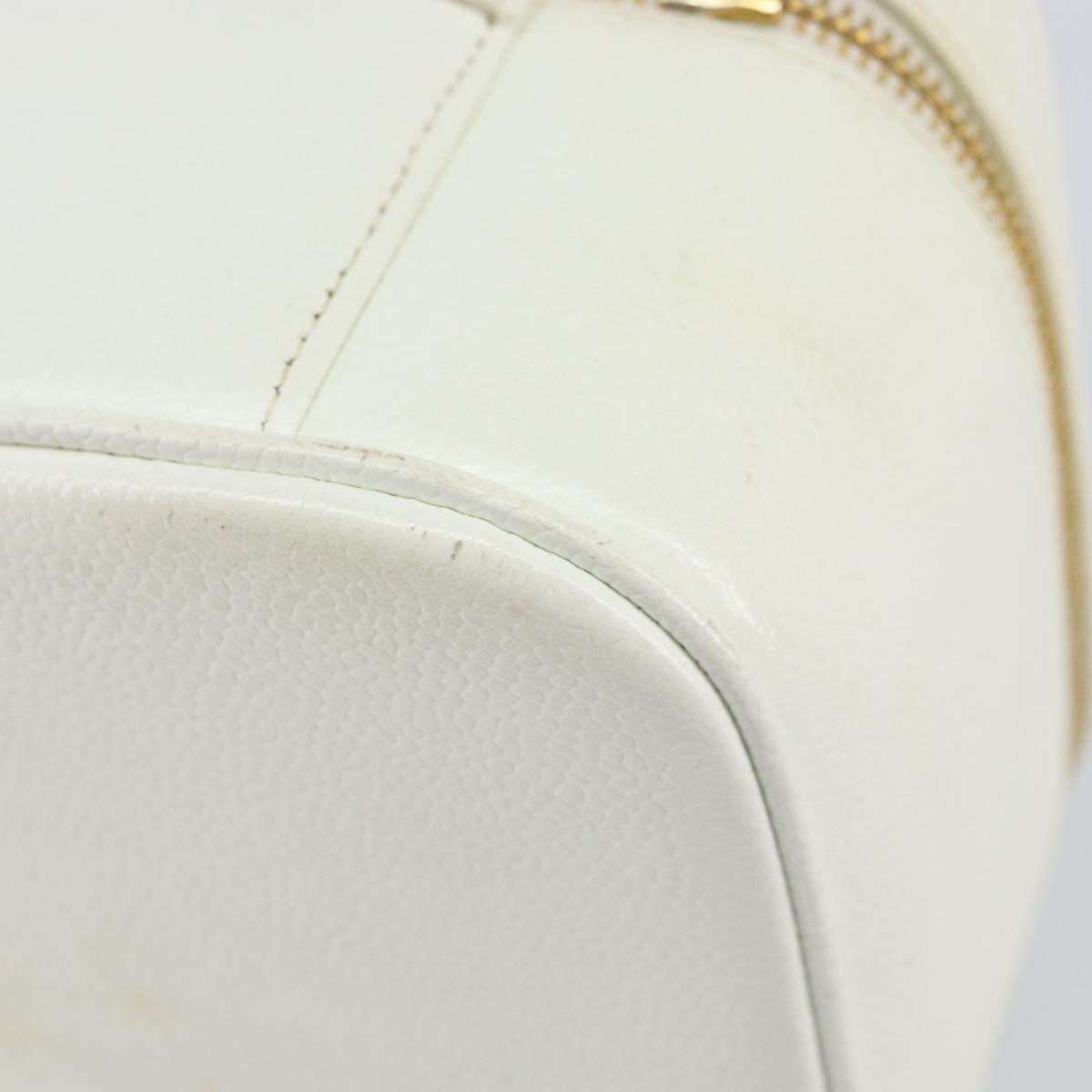 CHANEL Bicolore Vanity Bag Caviar Skin White Gold CC Auth 147795