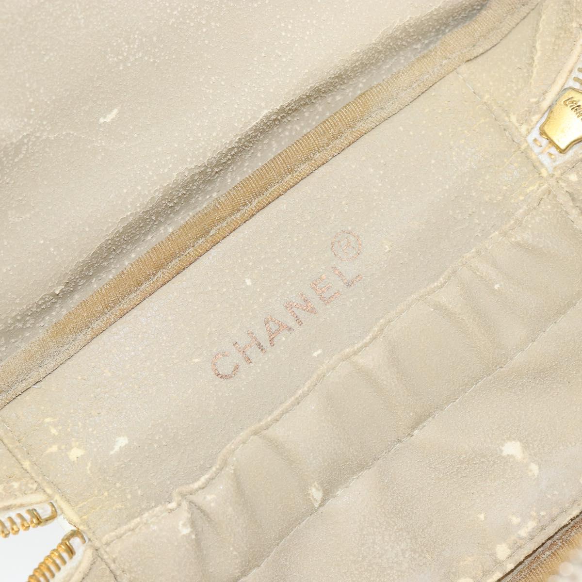 CHANEL Bicolore Vanity Bag Caviar Skin White Gold CC Auth 147795