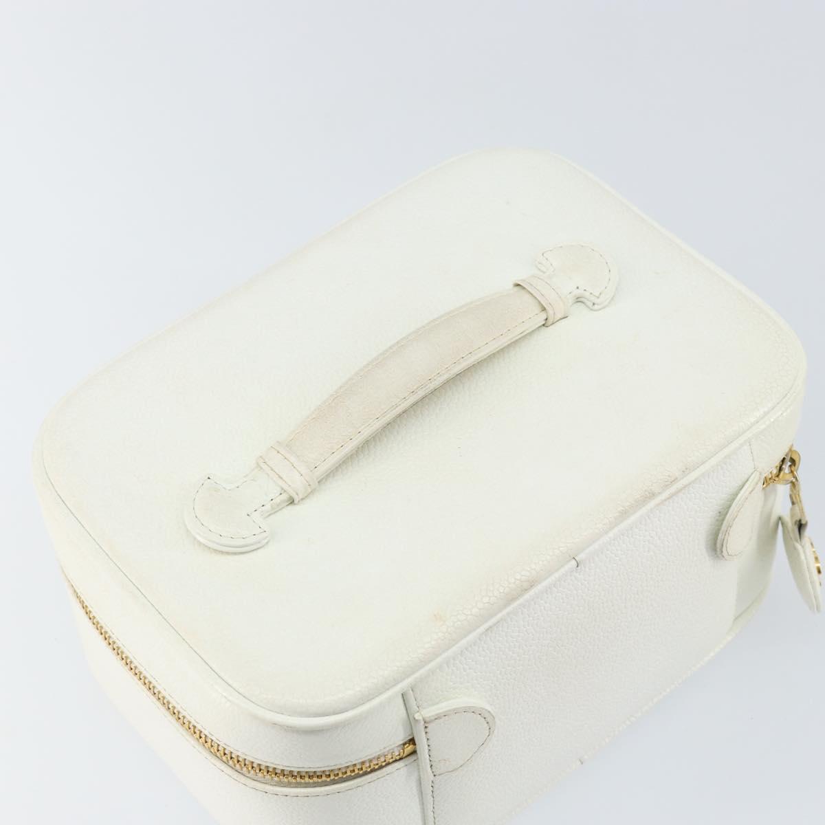 CHANEL Bicolore Vanity Bag Caviar Skin White Gold CC Auth 147795