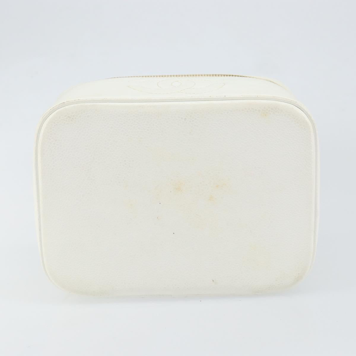 CHANEL Bicolore Vanity Bag Caviar Skin White Gold CC Auth 147795