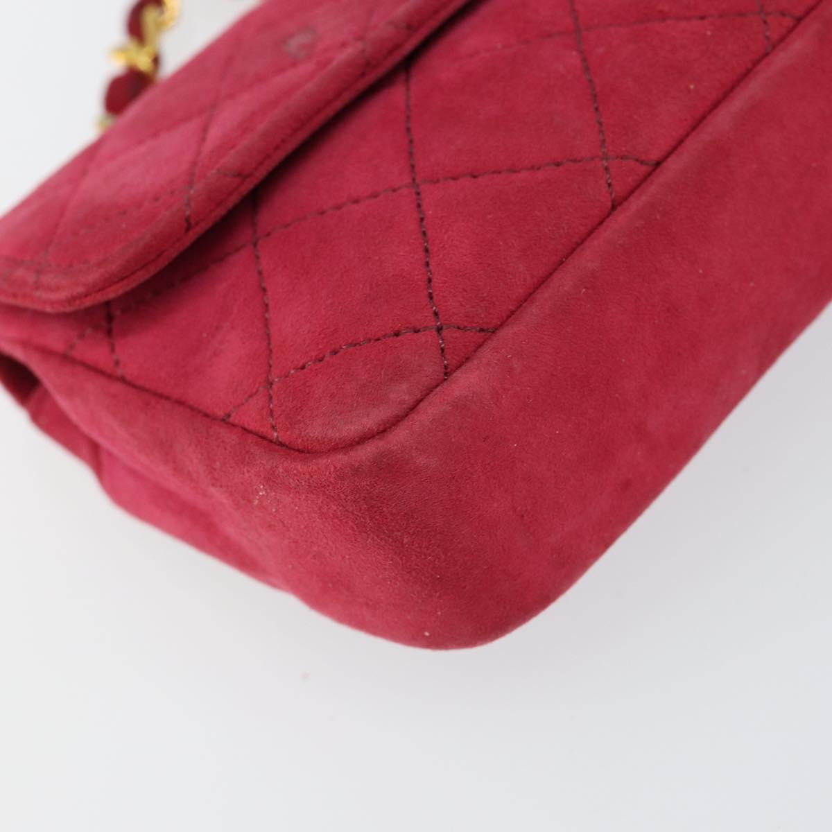 CHANEL Matelasse Chain Shoulder Bag Suede Pink Gold CC Auth 147807