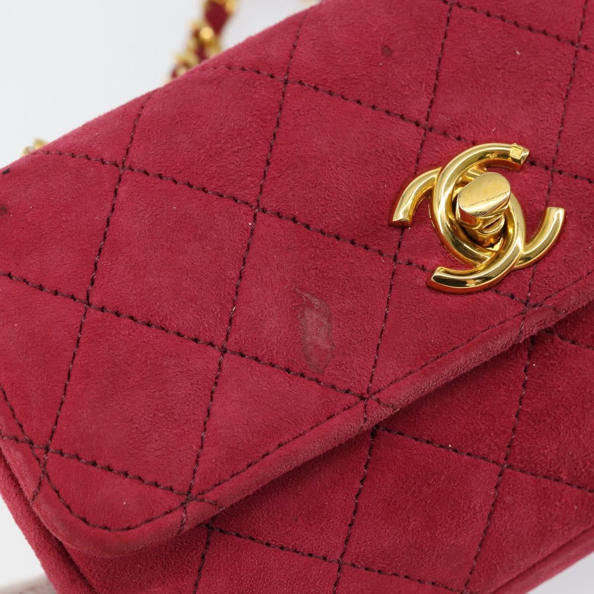 CHANEL Matelasse Chain Shoulder Bag Suede Pink Gold CC Auth 147807