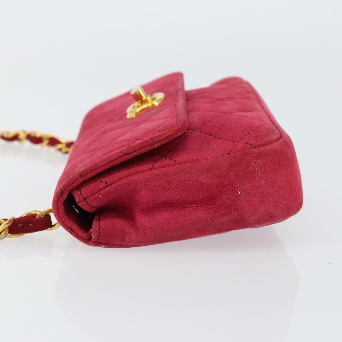 CHANEL Matelasse Chain Shoulder Bag Suede Pink Gold CC Auth 147807