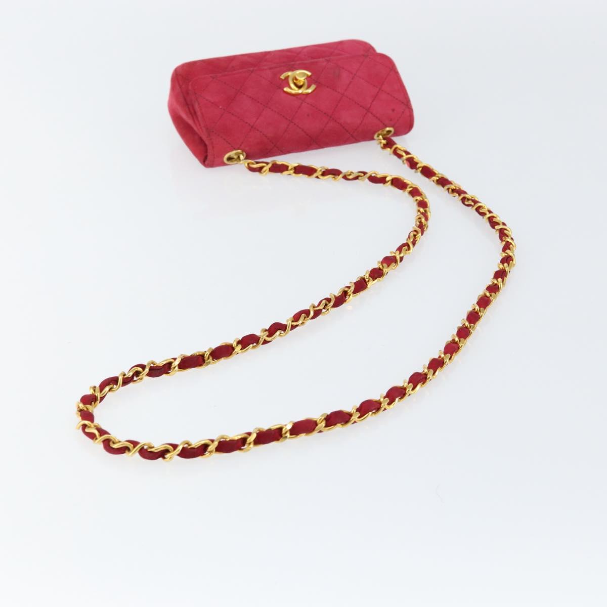 CHANEL Matelasse Chain Shoulder Bag Suede Pink Gold CC Auth 147807