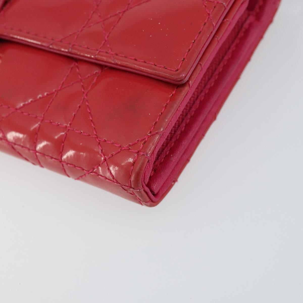 Christian Dior Canage Long Wallet Enamel Pink Gold Auth 147811