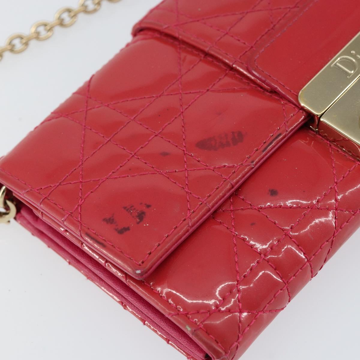 Christian Dior Canage Long Wallet Enamel Pink Gold Auth 147811