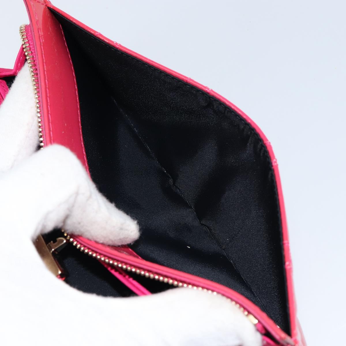 Christian Dior Canage Long Wallet Enamel Pink Gold Auth 147811