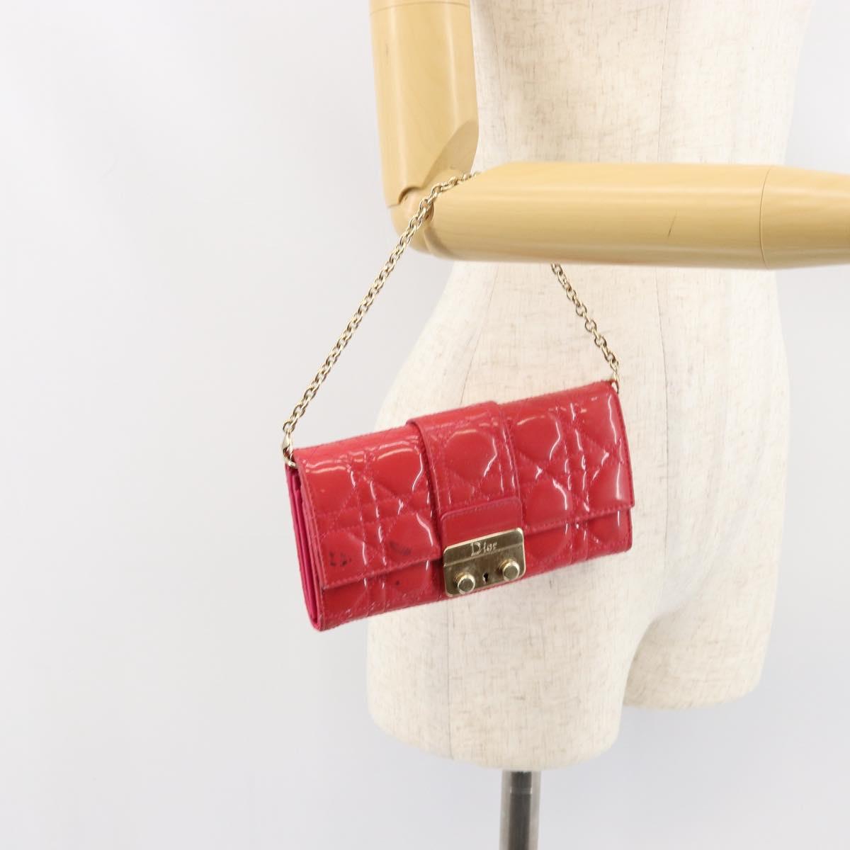 Christian Dior Canage Long Wallet Enamel Pink Gold Auth 147811