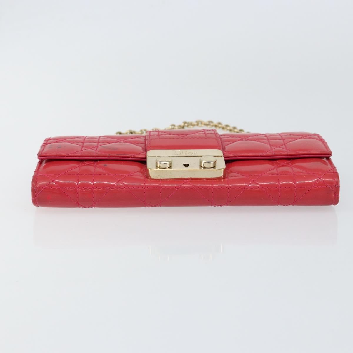 Christian Dior Canage Long Wallet Enamel Pink Gold Auth 147811