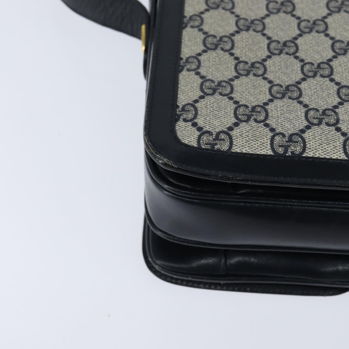 GUCCI GG Supreme Shoulder Bag PVC Navy Gold Auth 147854