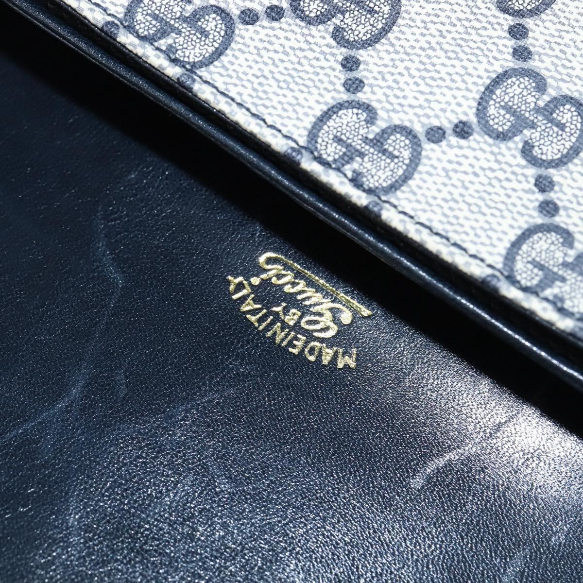 GUCCI GG Supreme Shoulder Bag PVC Navy Gold Auth 147854