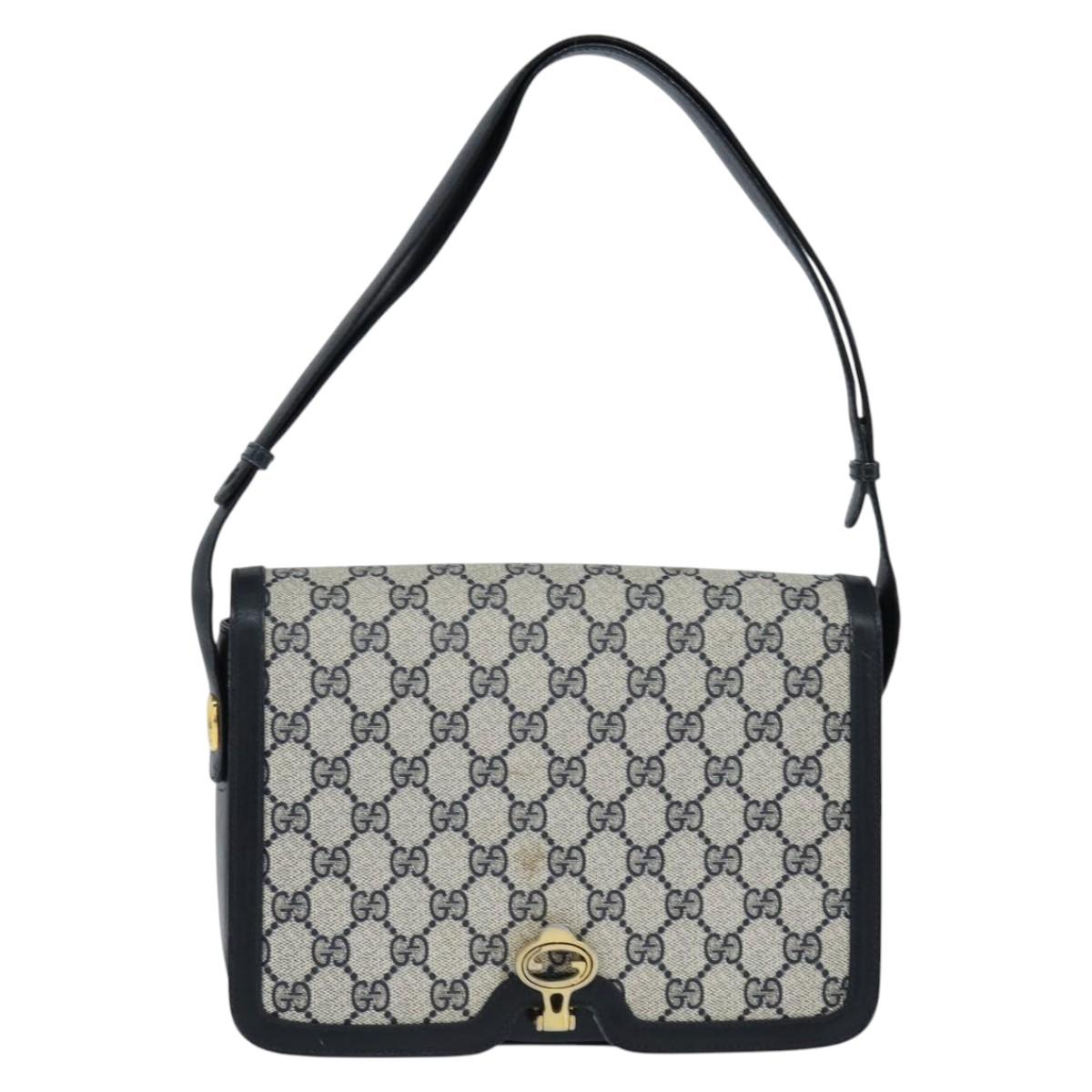 GUCCI GG Supreme Shoulder Bag PVC Navy Gold Auth 147854