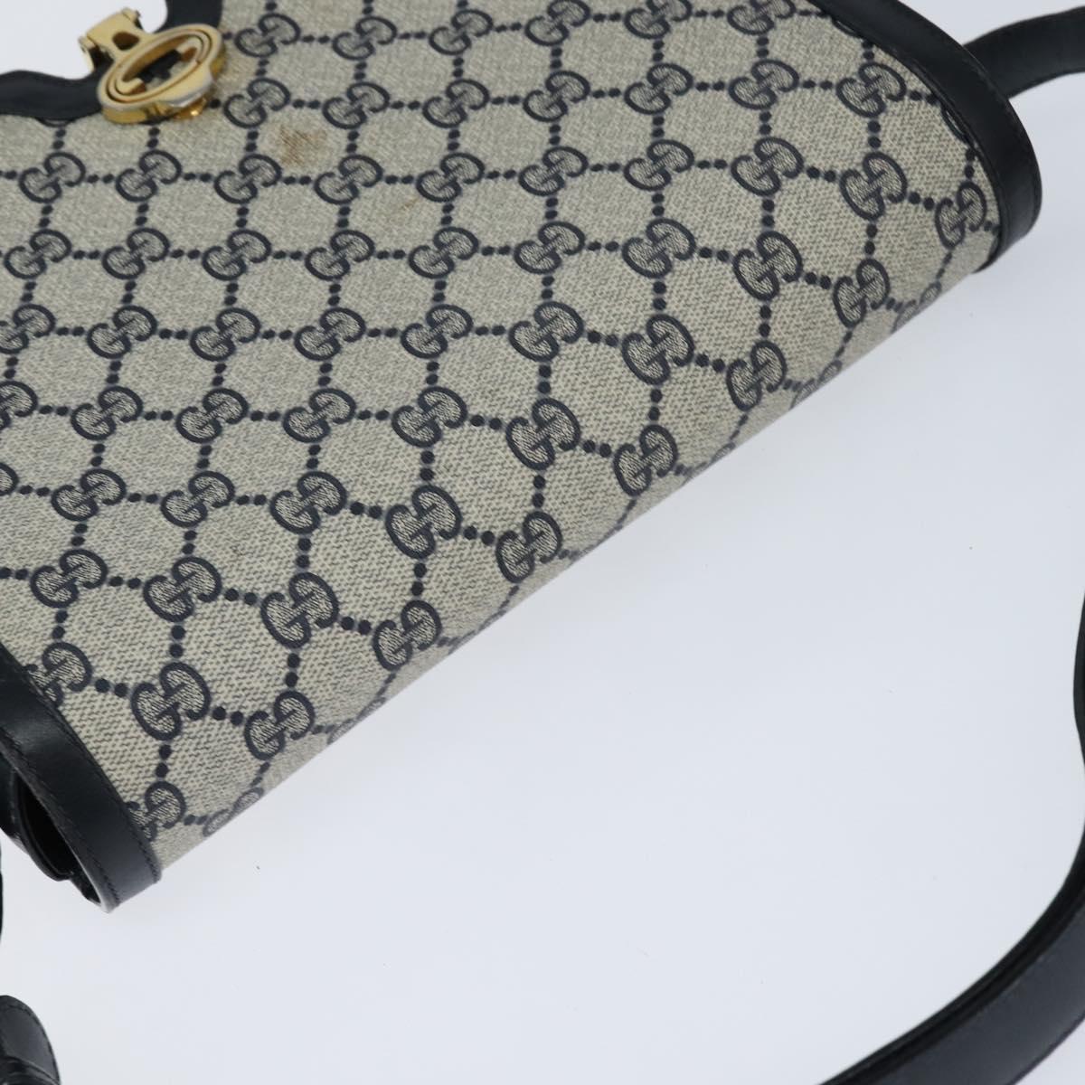 GUCCI GG Supreme Shoulder Bag PVC Navy Gold Auth 147854