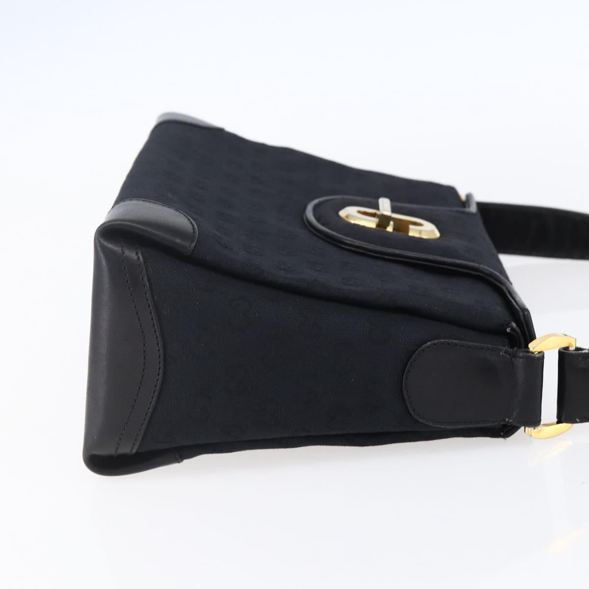 GUCCI GG Canvas Shoulder Bag Black Gold Auth 147856