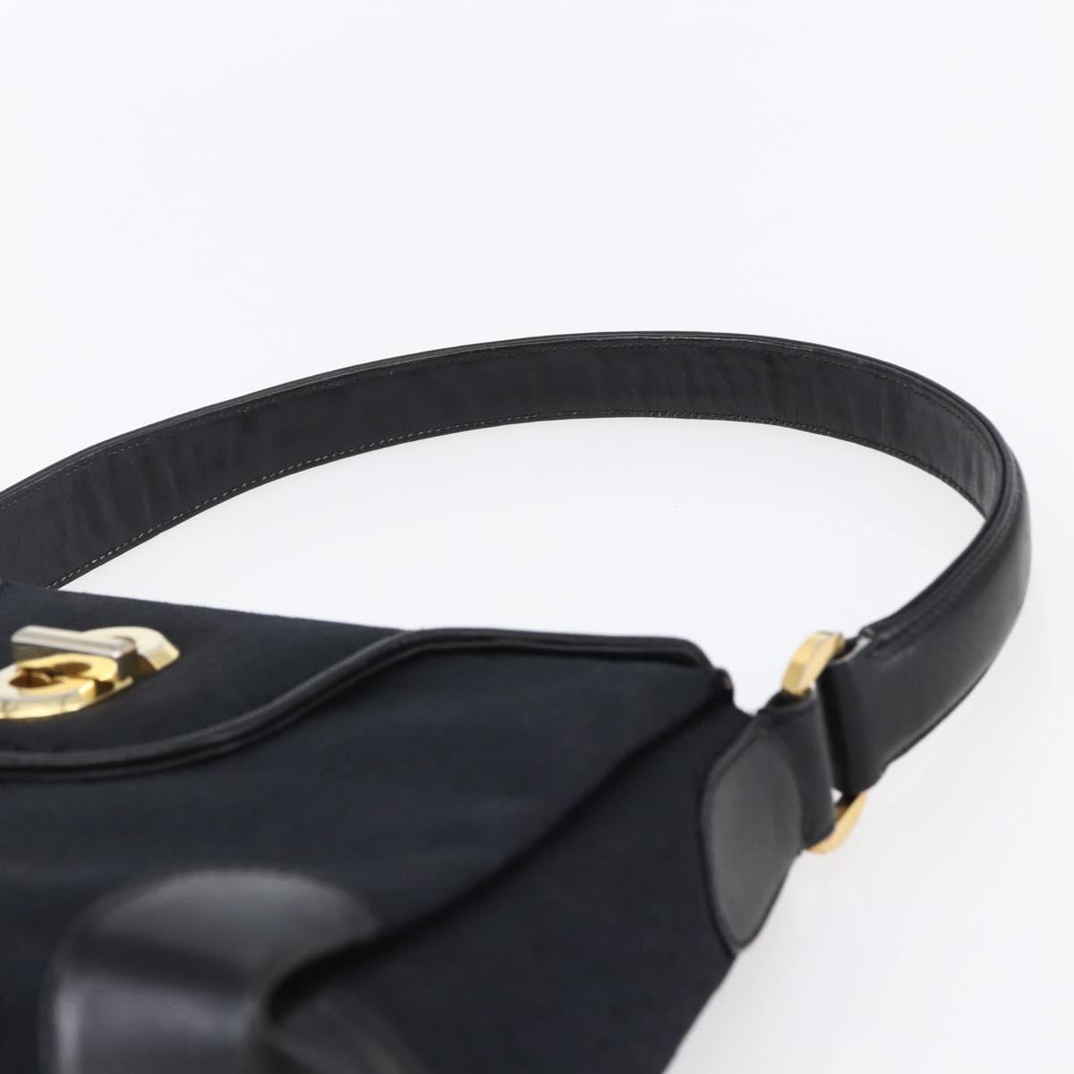GUCCI GG Canvas Shoulder Bag Black Gold Auth 147856