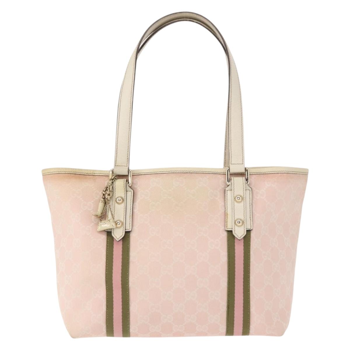 GUCCI GG Canvas Sherry Line Tote Bag Gold Pink khaki 137396 Auth 147863