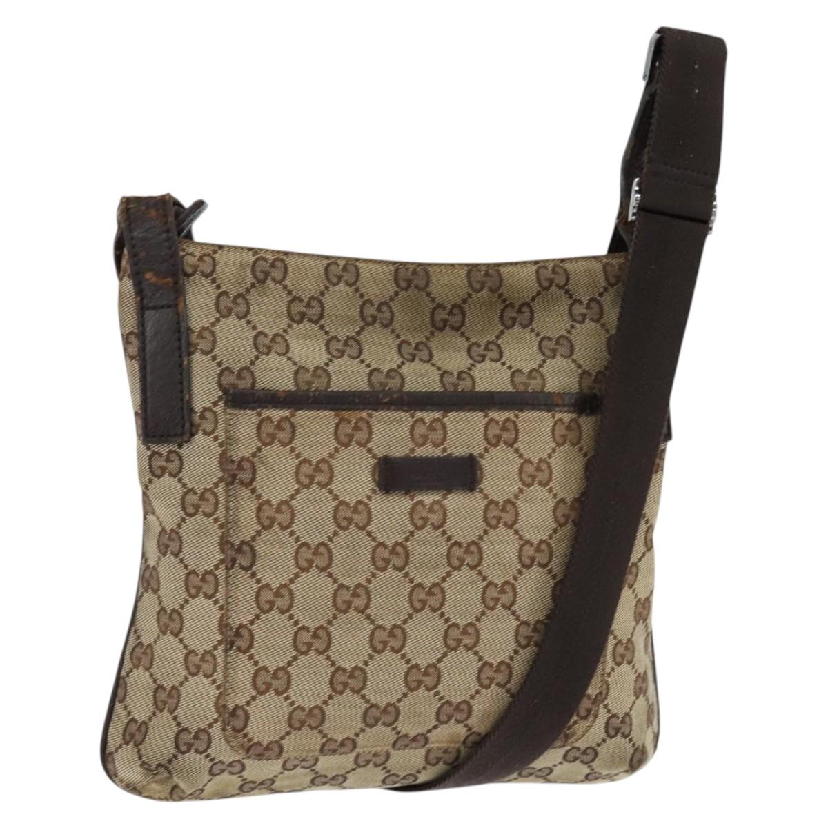 GUCCI GG Canvas Shoulder Bag Beige Silver 122793 Auth 147865