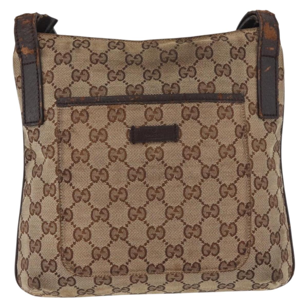 GUCCI GG Canvas Shoulder Bag Beige Silver 122793 Auth 147865
