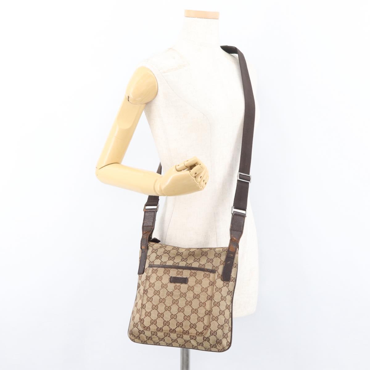 GUCCI GG Canvas Shoulder Bag Beige Silver 122793 Auth 147865