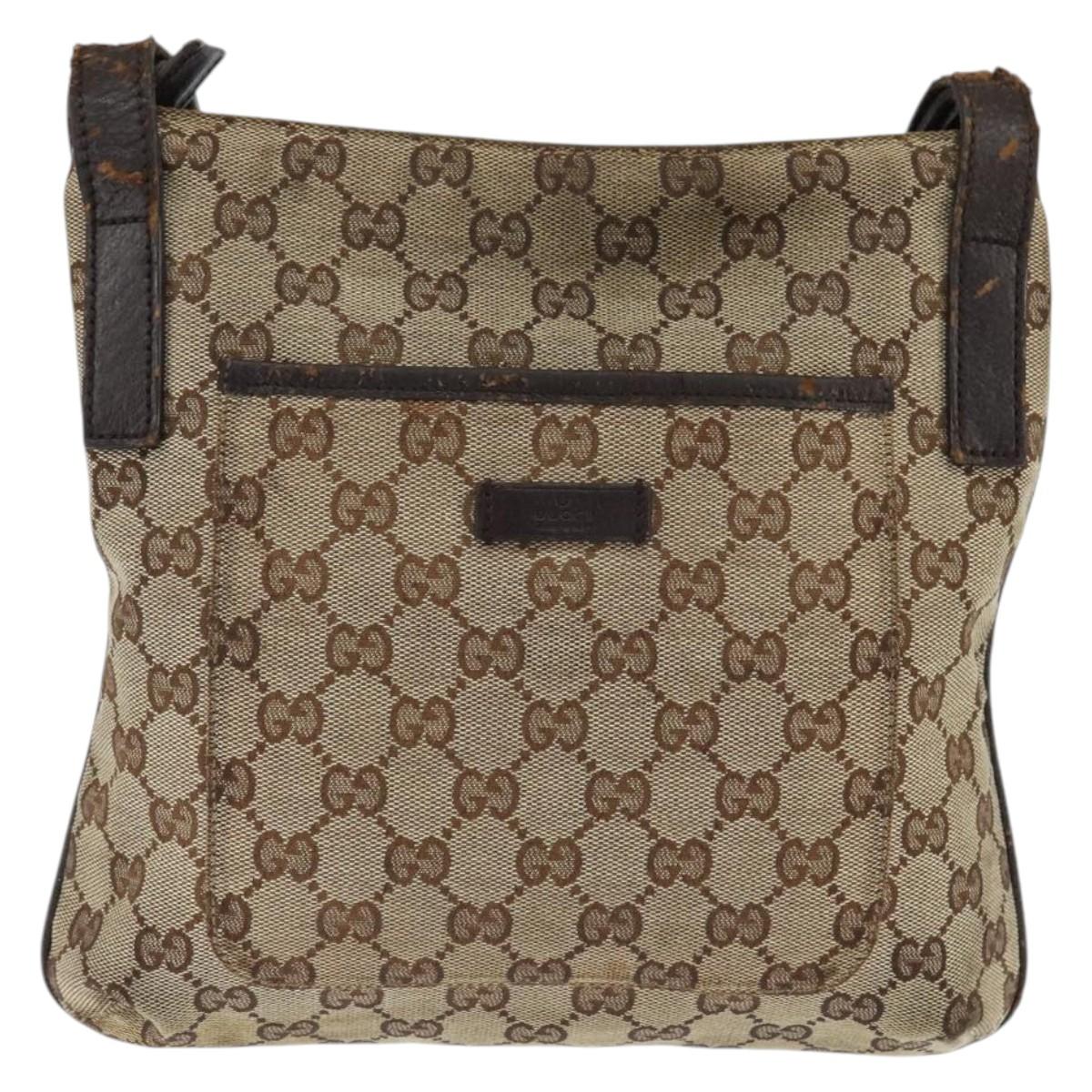 GUCCI GG Canvas Shoulder Bag Beige Silver 122793 Auth 147865