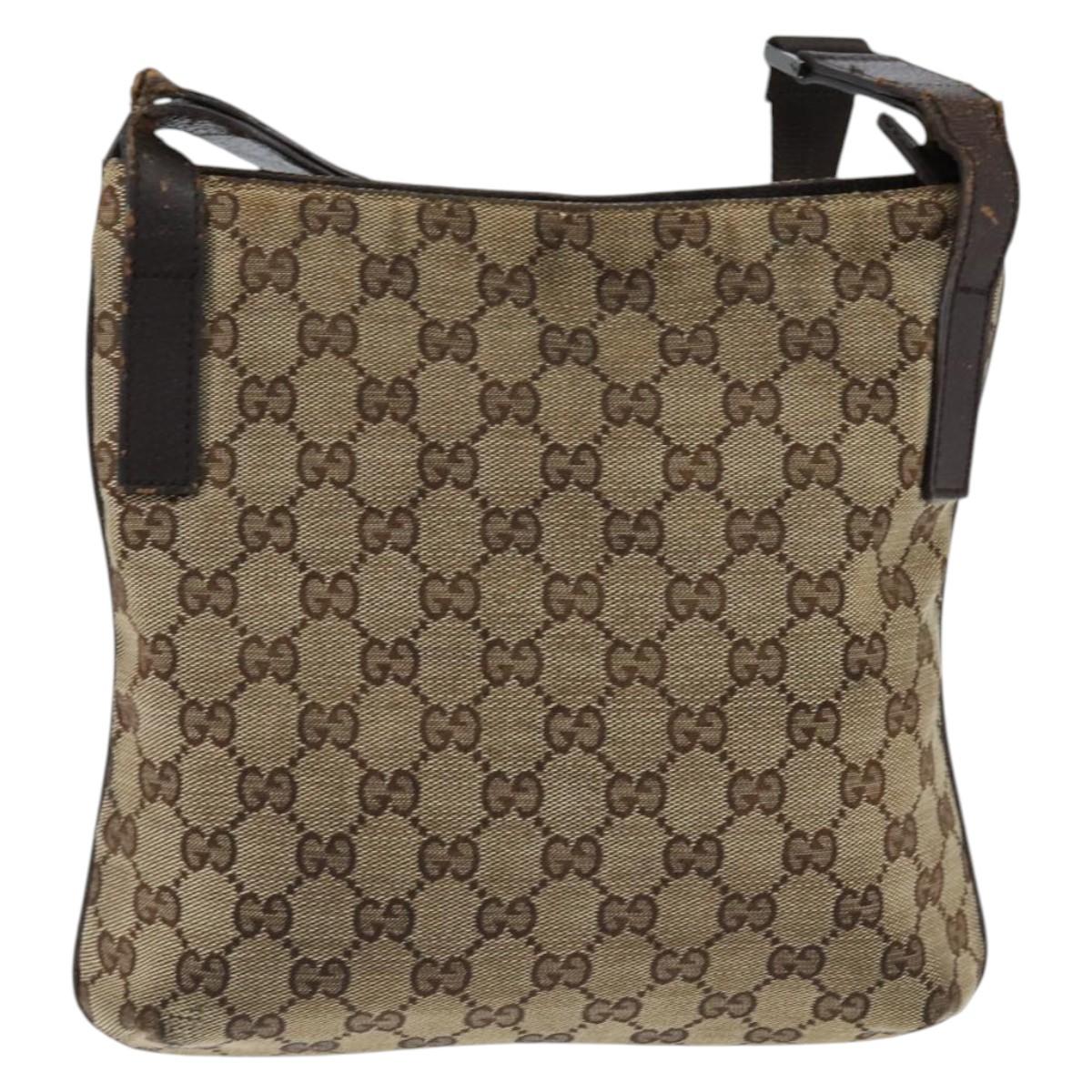 GUCCI GG Canvas Shoulder Bag Beige Silver 122793 Auth 147865